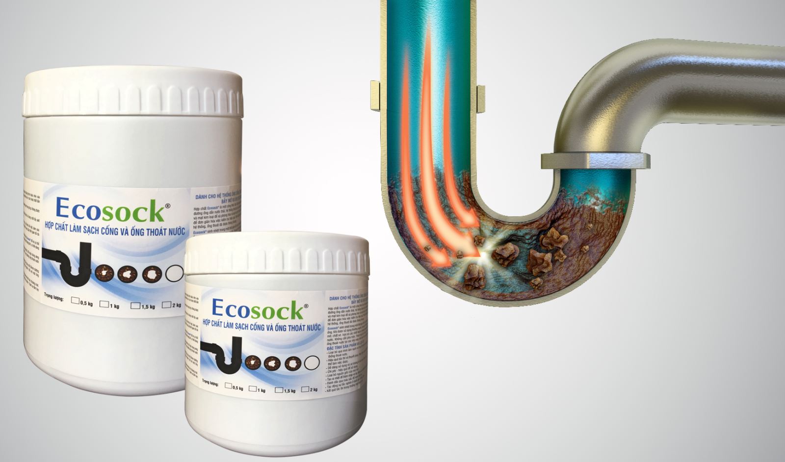 ecosock hợp chất thông tắc đường ống chuyên dụng